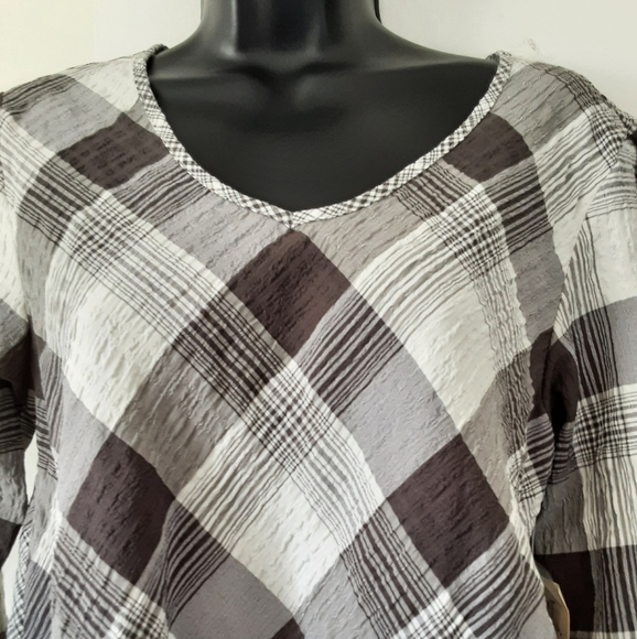 "Habitat Clothes to Live In " Plaid Asymmetrical Lagenlook Tunic Top NWT - Picture 2 of 9